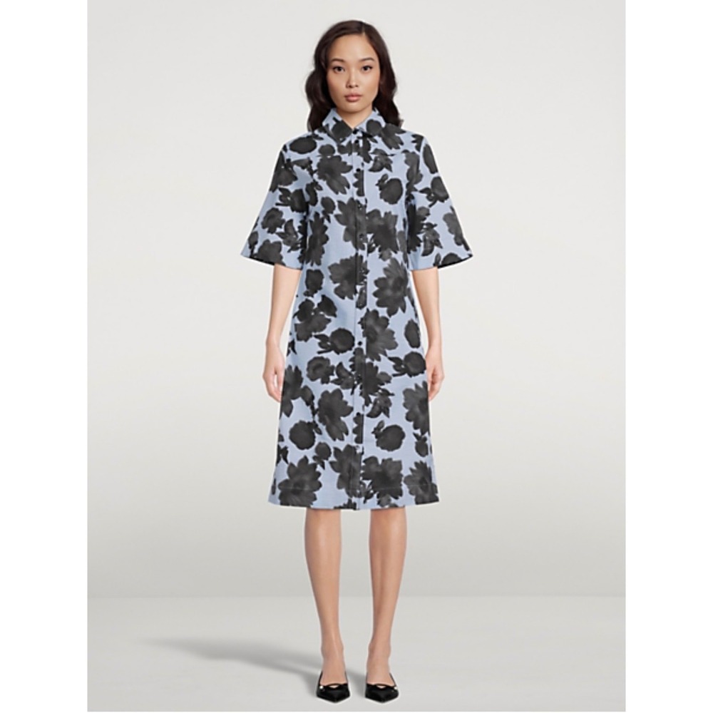 Samsoe Samsoe Womens XL Blue Black Floral Button Front Midi Shirt Dress Bust 36